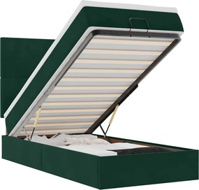 3314219 vidaXL Османска легло с матраци и LED, тъмнозелено, 90x190 см, кадифе