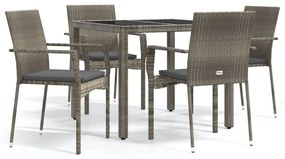 3184982 vidaXL Градински трапезен комплект 5 части с възглавници сив полиратан