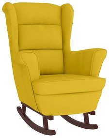 329370 vidaXL Люлеещ се стол с облегалка, жълт кадифе и масивно дърво