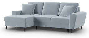 Светлосин кадифен разтегателен ъглов диван с място за съхранение (ляв ъгъл) Kyoto – Cosmopolitan Design