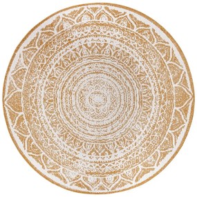 Кръгъл външен килим в бял цвят и жълта охраø 140 cm Siruma – NORTHRUGS