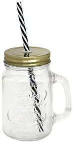 Horecano - Стъклен буркан със сламка и златна капачка 500ml. (1841G)