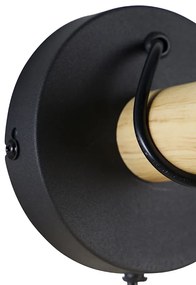 Рустикална стенна лампа черна с дърво - Dami Frame