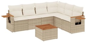 3259251 vidaXL Градински диван с възглавници, 7 части, бежов полиратан