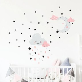 Розов стикер за стена Луна и облаци Любов в звездите - Ambiance