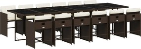 3211125 vidaXL Външен трапезен комплект 13 части с възглавници кафяв полиратан