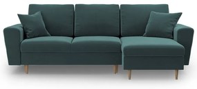 Кадифен разтегателен ъглов диван с място за съхранение в петролен цвят Kyoto – Cosmopolitan Design