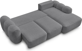 Сив сгъваем/с място за съхранение ъглов диван от прежда с примки от букле (десен ъгъл) Montaigne – Bobochic Paris