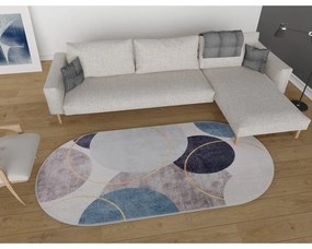 Синьо-сив миещ се килим 80x120 cm Oval - Vitaus