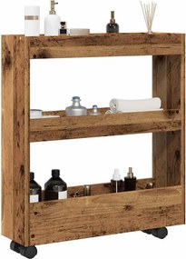 855248 vidaXL Тясна количка за съхранение 3 нива старо дърво инженерно дърво