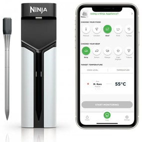 Кухненски термометър Ninja ProChef WP100EU, Bluetooth, Мобилно приложение, Сензор за вътрешна и околна темп, До 370C, Черен/сребрист