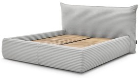 Светлосиво двойно тапицирано легло с място за съхранение с включена подматрачна рамка 180x200 cm Jade – Bobochic Paris