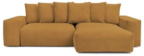Сгъваем/с място за съхранение ъглов диван от рипсено кадифе в цвят горчица Voltaire – Bobochic Paris