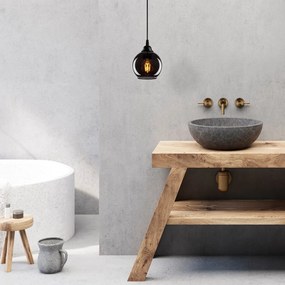 Черно висящо осветително тяло със стъклен абажур ø 15 cm Smoked – Opviq lights