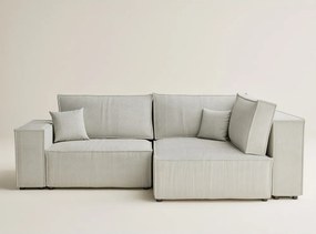 Кремав сгъваем/с място за съхранение ъглов диван от рипсено кадифе (десен ъгъл/L форма) Tonga – Maison de Rêve