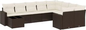 3251800 vidaXL Градински комплект диван с възглавници 10 части кафяв полиратан