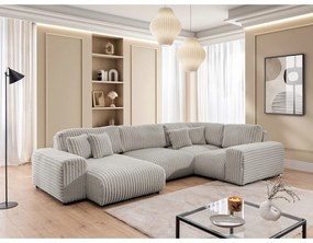 Светлосив ъглов диван от рипсено кадифе (десен ъгъл/U форма) Justin – Ropez