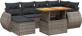 3275818 vidaXL Градински диван с възглавници, 7 части, полиратан, сив