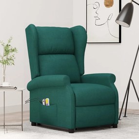 289746 vidaXL Изправящ масажен стол, тъмнозелен, текстил