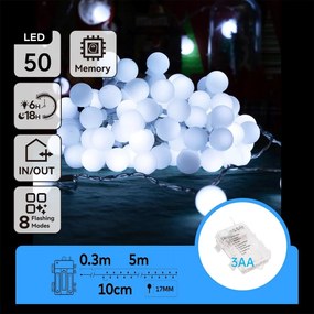 Aigostar - LED външна гирлянда 50xLED/3xAA/8 режима 5,3 m IP44 студено бяло