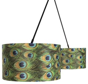 Висяща лампа черна с кадифени абажури паун със злато 35 см 2-светлина - Blitz