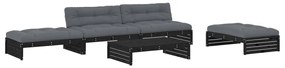 3186148 vidaXL Градински комплект с възглавници, 5 части, черен, дърво масив