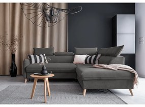 Тъмносив ъглов разтегателен диван от кадифе (десен ъгъл) Sweet Harmony - Miuform