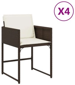 365003 vidaXL Градински столове с възглавници, 4 бр, кафяви, полиратан