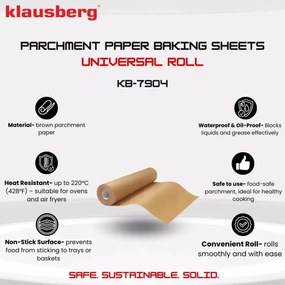 Хартия за печене Klausberg KB 7904, Ролка 50м, Ширина 38 см, -40 до 230°C, Универсална употреба, Незалепваща, Кафяв