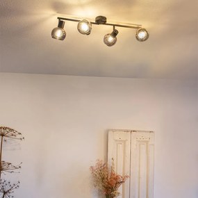 Таванно осветление в стил Арт Деко черно с димно стъкло 4-светлинно - Vidro