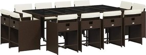 3211221 vidaXL Външен трапезен комплект 13 части с възглавници кафяв полиратан