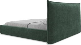 Зелено двойно легло 160x200 cm тапицирано с място за съхранение с включена подматрачна рамка Esala – Makamii