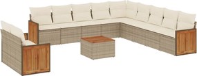 3227815 vidaXL Градински диван с възглавници, 12 части, бежов полиратан