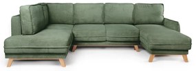 Светлозелен сгъваем ъглов диван от рипсено кадифе (ляв ъгъл/"U" форма) Tori – Bonami Selection