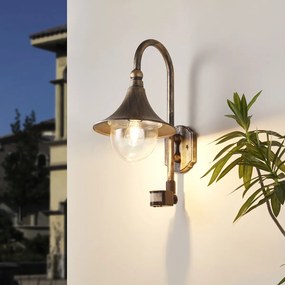 Външна стенна лампа антично злато IP44 с датчик за движение - Daphne