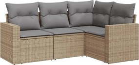 3251246 vidaXL Градински диван с възглавници, 4 части, бежов полиратан