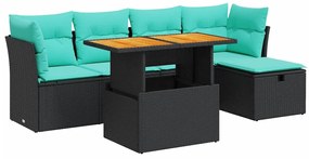 3327967 vidaXL Градински диван с възглавници, 6 части, черен полиратан, акация