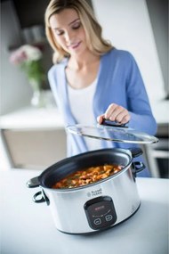 Уред за бавно готвене Russell Hobbs MaxiCook 22750-56, 200 W, 6 l,  3 температурни настройки, Таймер, Подвижна тенджера, Сребрист/черен
