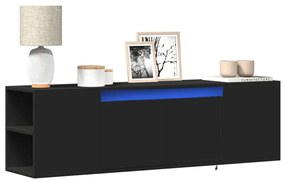 852384 vidaXL Стенен ТВ шкаф с LED осветление, черен, 135x31x39,5 см