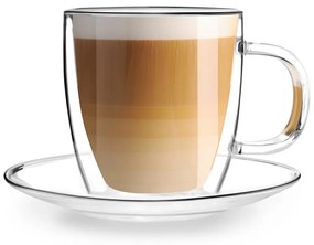 Комплект от 2 стъклени чаши с двойна стена и чинийка, 250 ml Amo - Vialli Design