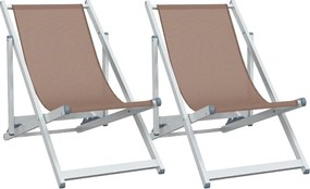 360170 vidaXL Сгъваеми плажни столове, 2 бр, кафяви, алуминий и Textilene