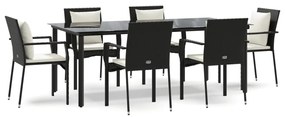 3185111 vidaXL Градински трапезен комплект 7 части възглавници черен полиратан
