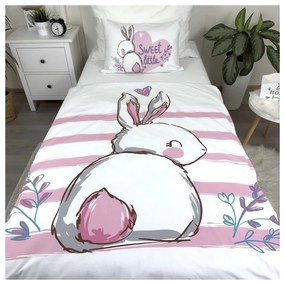 Бяло-розово памучно детско спално бельо за детско креватче 100x135 cm Bunny "Sweet" – Jerry Fabrics