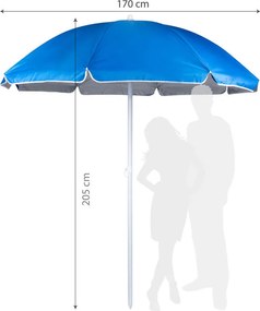 Плажен чадър Muhler 2111, 170x205 см, UV защита, Стоманена рамка, Регулируем наклон, Син