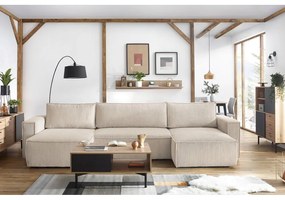 Бежов велурен U-образен разтегателен диван Nihad - Bobochic Paris