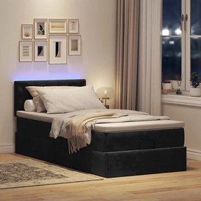 3312748 vidaXL Османска легло с матрак и LED, черно, 100x200 см, кадифе