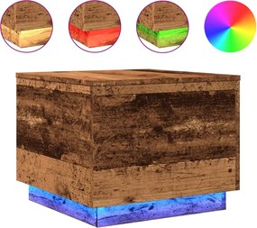 857720 vidaXL Маса за кафе с LED осветление, старо дърво, 50x50x40 см