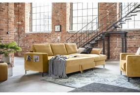 Ъглов разтегателен диван от кадифе в горчично жълто, десен ъгъл Lofty Lilly - Miuform