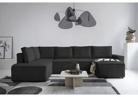 Антрацитен разтегателен ъглов диван от рипсено кадифе (ляв ъгъл/"U" форма) Brave Dave – Miuform