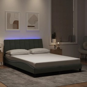 3213781 vidaXL Рамка за легло с LED осветление, светлосива, 140x200 см, кадифе